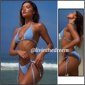 MODA MINX SCRUNCH POWDER BLUE TRIANGLE BIKINI TOP & TIE SIDE BOTTOMS